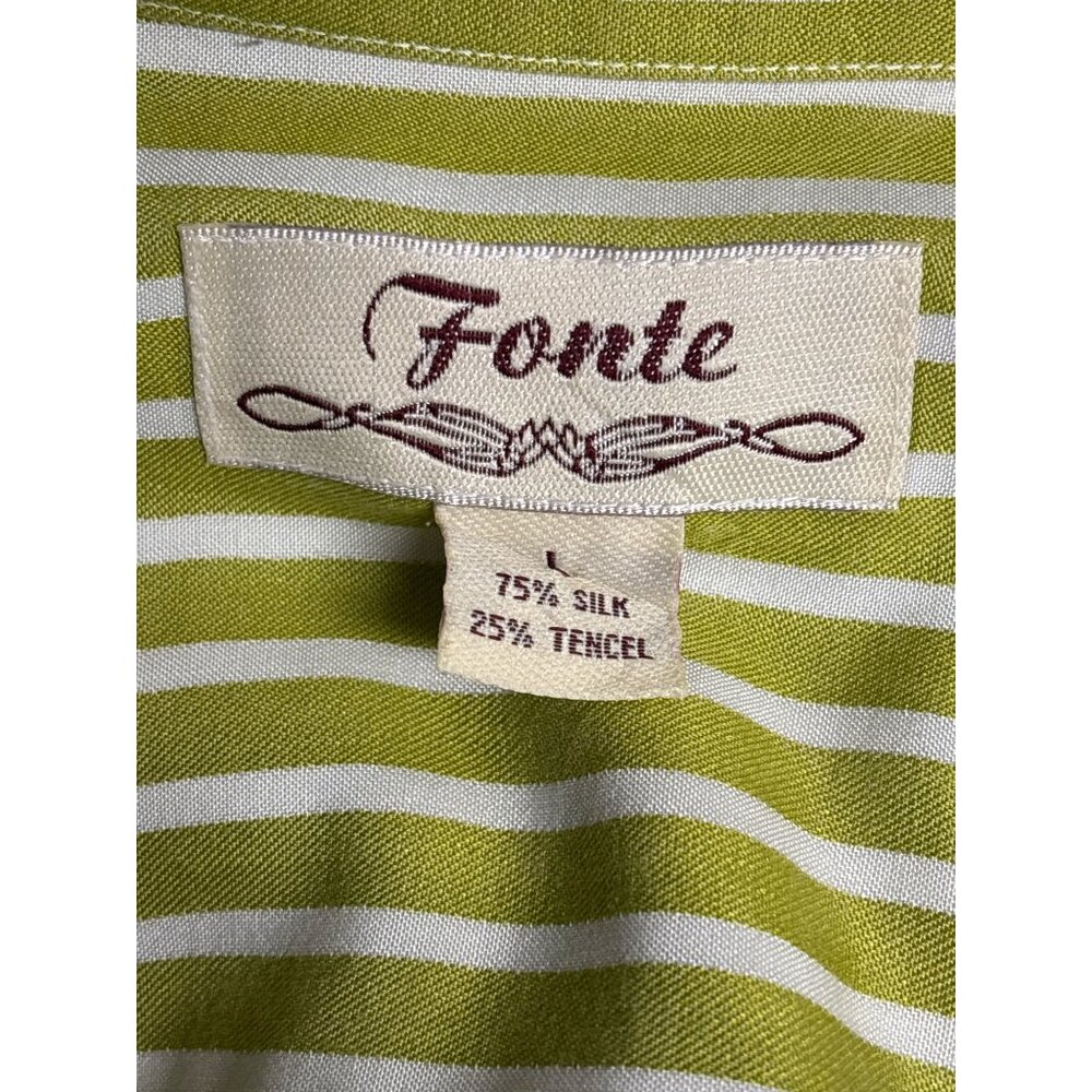 Fonte Green & White Striped Silk Tencel Short Sleeve Button-Up Shirt L - Picture 3 of 6